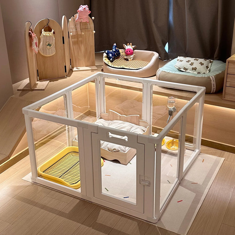 Clear Acrylic Dog Crate Playpen Easy Assemble Transparent Pet Pen Heavy-duty Plastic Puppy Fence with Wheels for Bunny Cat