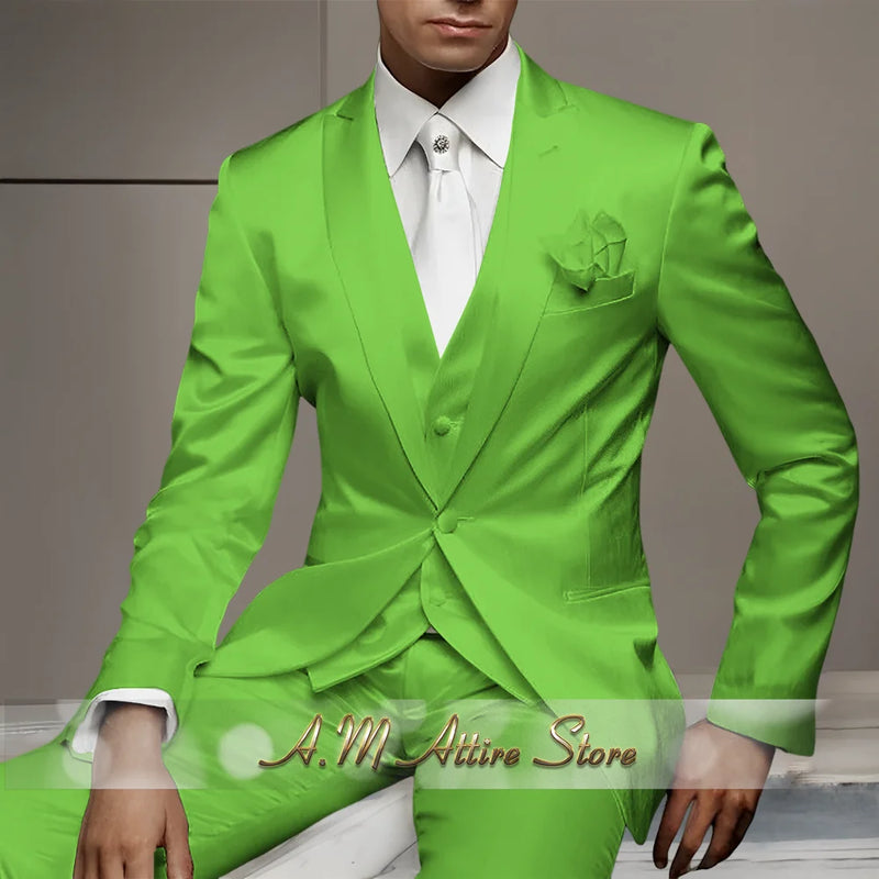 Men's Wedding Party Suits 3 Piece White Satin Mikado Jacket Vest Pants Set for Summer Banquet Party Father Gift Tailored Fit
