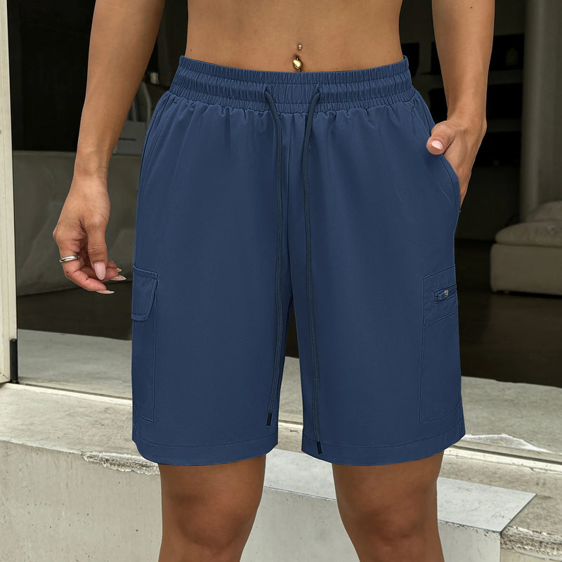 Women's Casual Cargo Shorts High Waist Drawstring Athletic Shorts with Multi-Pockets Loose Fit Shorts for Daily Wear Hiking