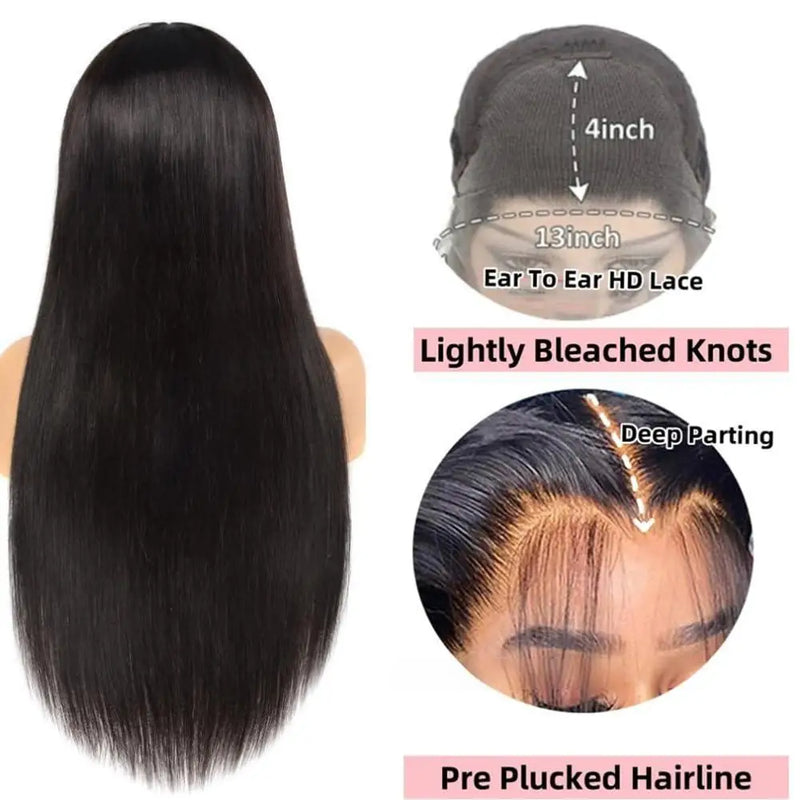 TIMOPOL Straight Hair 13x4 Women's Front Lace Wig | 180 Density, High-Definition Front Lace Wig, Reduces Hair Loss