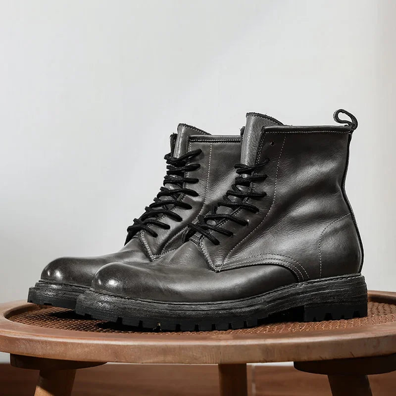 Goodyear welted Heavy Industry Horse Leather Retro  Boots High Top leather sole couple designer women Boots