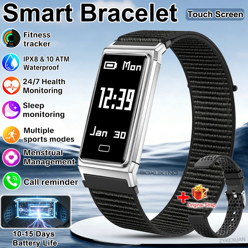 2026 New Smart Bracelet Men Women Sleep Health Monitor Sports Fitness Tracker 10ATM Waterproof 15 Days Battery Life Smartwatches