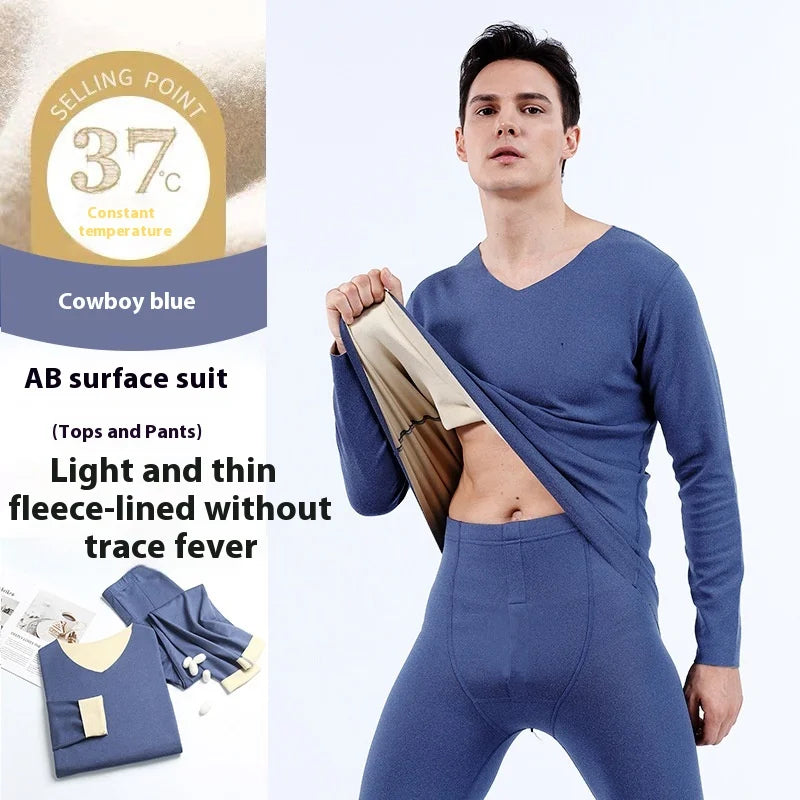 Men Double-Sided Non-marking Heating Thermal Underwear Set of Large Size Autumn Clothes and Trousers Men's Padded Composite Bott