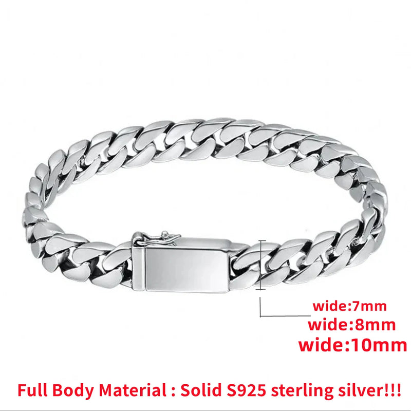 100% S925 Sterling Silver Bracelet 8MM Punk Jewelry Never Fade Carry certificate Men Women Gifts - Visuel 3 | SAMAG