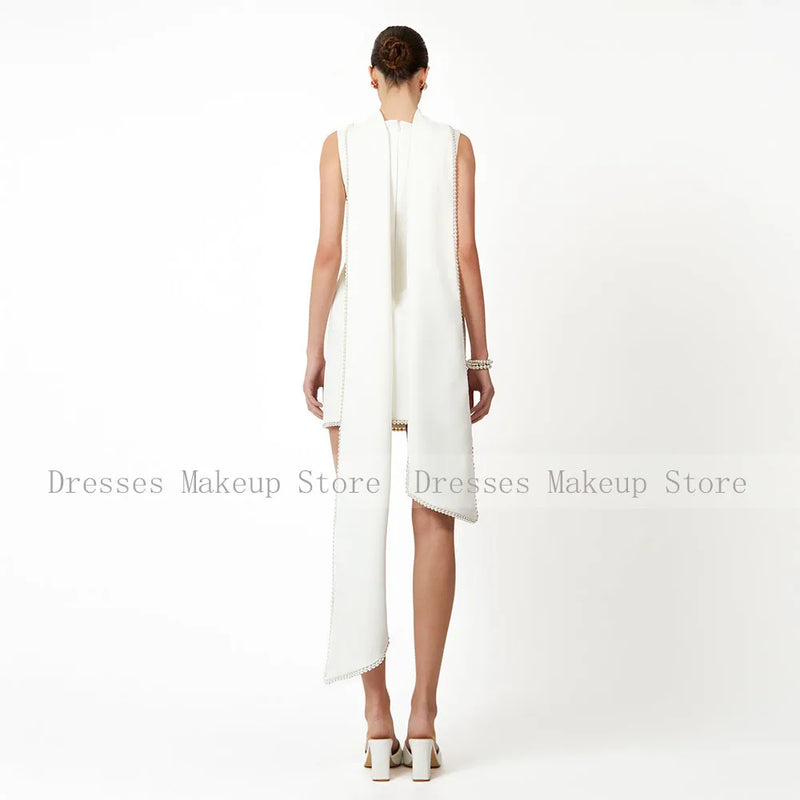 Mini Cocktail Dresses for Wedding Ivory Pearls O Neck | SAMAG