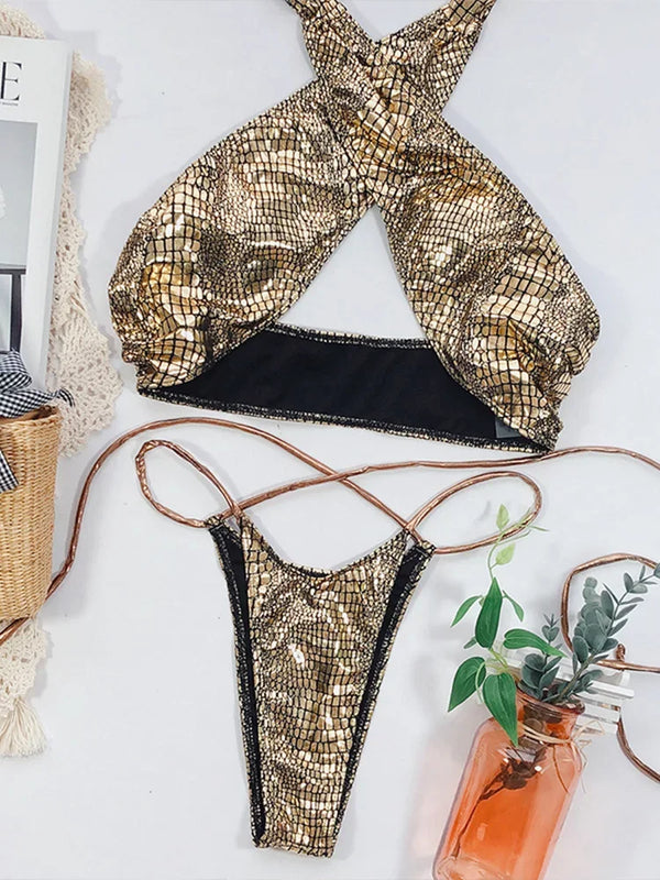 Snake Skin Mini Micro Thong Bikini Women Swimwear Female | SAMAG