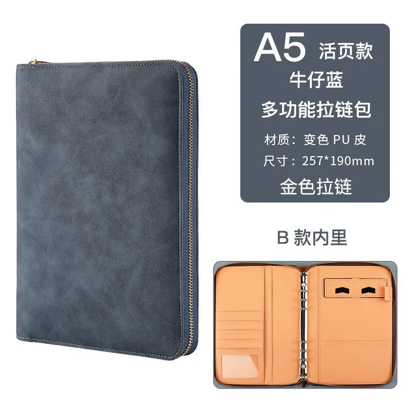 New A5 Binder with Phone stand,PU Leather Portfolio Budget Binder Cover,6 Rings Refillable Notebook Planner Cover with Zipper