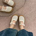 Summer Women's Hollow Out Woven Round Toe Mary Jane Buckle Strap Chunky Platform Mule Clogs Slides Sandals Casual Slippers Shoes
