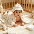 Baby gauze cape bath towel, soft and absorbent. Baby hooded cape, cartoon style bathrobe, children's bath towel.