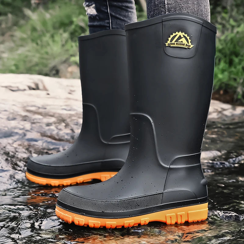 Men's Waterproof Rain Shoes Kitchen Non-Slip Rain Boots Mid-Calf Work Shoes Slip-On Casual Waterproof Outdoor Fishing Boots