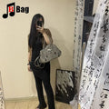 Y2K Gothic Women's Girls Punk Harajuku Handbag Skull Head Bright Diamond Large Capacity Fashionable One Shoulder Crossbody Totes