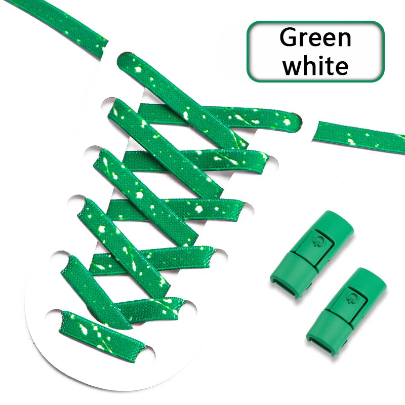 No Tie Shoelaces for Sneakers Colorful Press Metal Lock Shoelace Splashing Ink Print Flat Elastic Laces Without Ties Shoe Laces