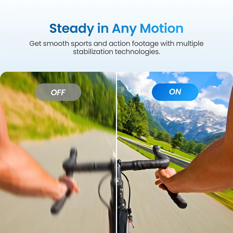 Xtra Edge Action Camera 1/1.3" Sensor, 16m No-Case Waterproof (55m with case), IP68, Dual Touchscreen, 4K 120fps, 240fps Slow Motion, MotionMaster+ Stabilization, 1900mAh Cold-Resistant Battery, -20°C Operation, 512GB Max