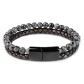 Natural Stone Bracelet Genuine Leather Braided Bracelets Black Stainless Steel Magnetic Clasp Tiger eye Bead Bangle Men Jewelry
