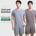 Ice Silk Sleepwear Set round Neck Short Sleeve Casual Lightweight Men's Home Clothes Comfortable Underwear for Youth in Summer