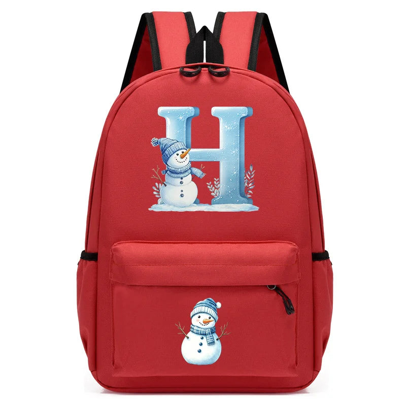 Xmas Snowman Alphabet A-Z Print Backpack for Toddler Girls Boys Schoolbag Holiday Lightweight Kindergarten Kid Daily School Bag
