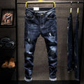 American Elastic Straight Jeans Men Ripped Worn-out | SAMAG