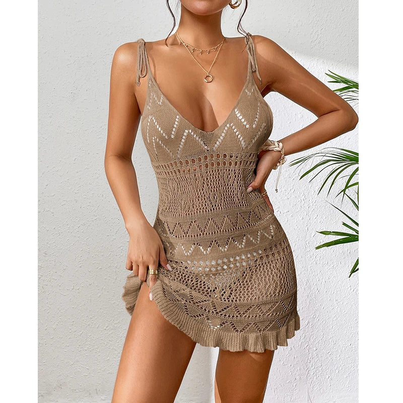 Women Sexy Knitted Halter Tight Cover Ups Summer Hollow - Visuel 8 | SAMAG
