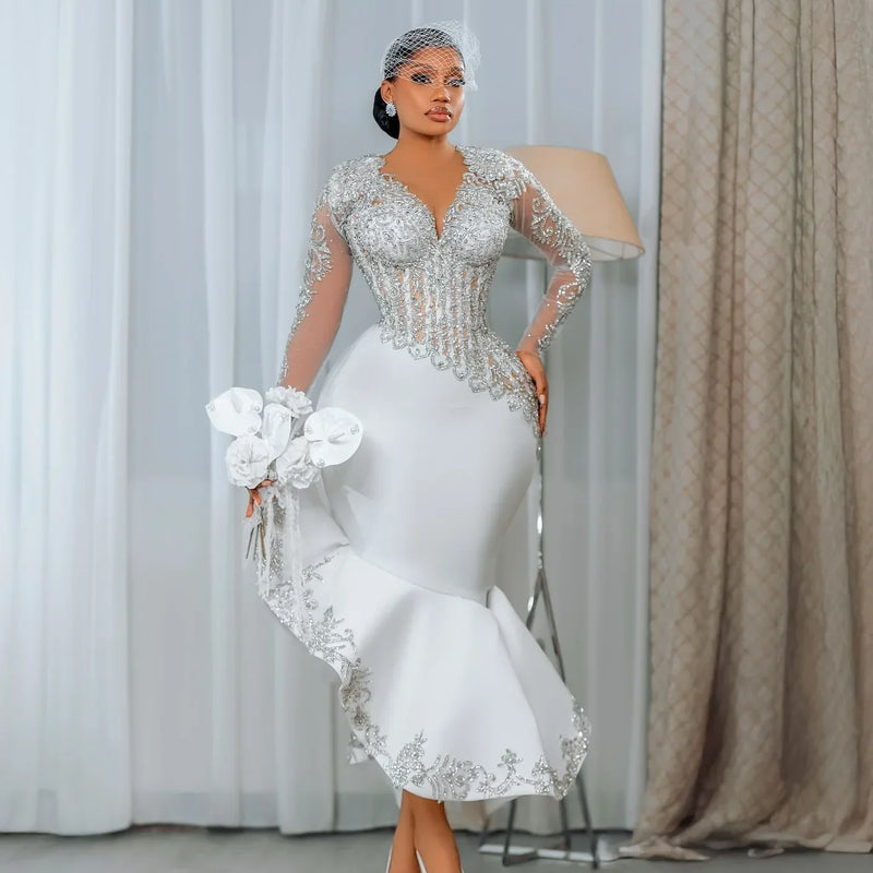 Customized African Long Sleeve Bride Dress Lace Beaded - View 2 | SAMAG