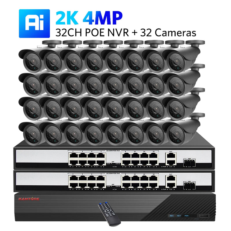 KANTURE 32CH CCTV 4K Ultra HD NVR Security Camera System POE 8MP Ai Human Detection Outdoor Waterproof Night Vision Camera Kit