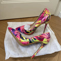 Veowalk Women's 12cm High Heels Pumps Colorful Print Pointed Toe Stiletto Shoes Sexy Party & Club Dress Shoes for Evening Events