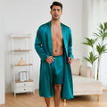 Men's Nightgown Shorts Set Solid Color 2-Piece Loungewear Bathrobe Shorts Set Thin Pajamas Kimono Bathrobe Long Robe Sleepwear