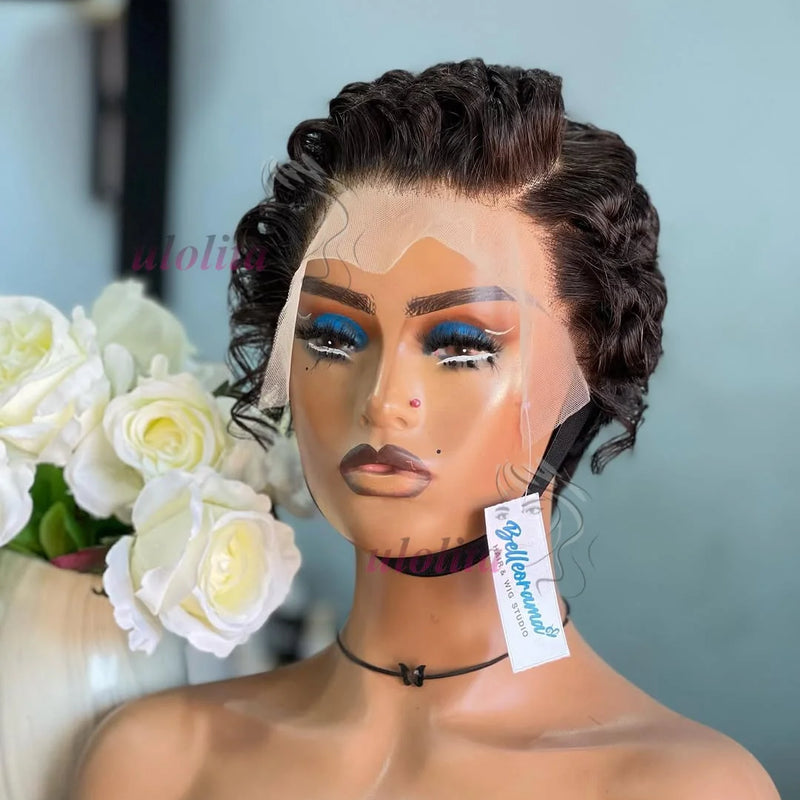 613 Blonde Pixie Cut Short Bob Loose Wave Human Hair Wigs Chocolate Brown Short Bob 13x4 Transparent Lace Front Wigs Preplucked