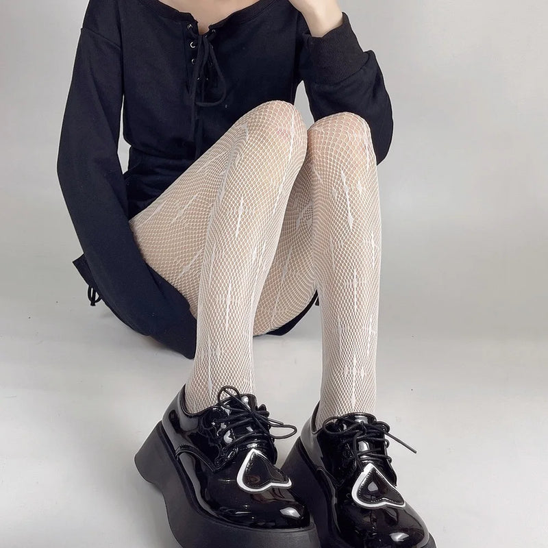 New Goth Lolita Cosplay JK Girls Tights Women Sexy Retro Gothic Kawaii Cross Print Club Stockings Nylon Socks Fishnet Pantyhose