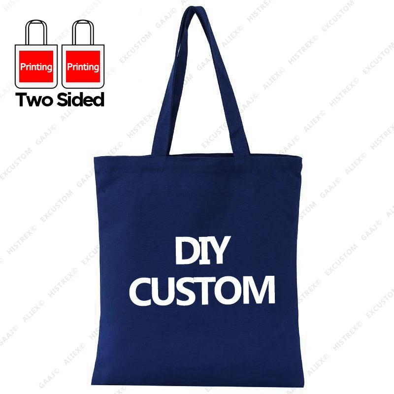 Custom Canvas Tote Bag 100% Cotton Print Your Design Logo Photo Handbag Work Reusable Grocery Shopping Customized Portable Bag