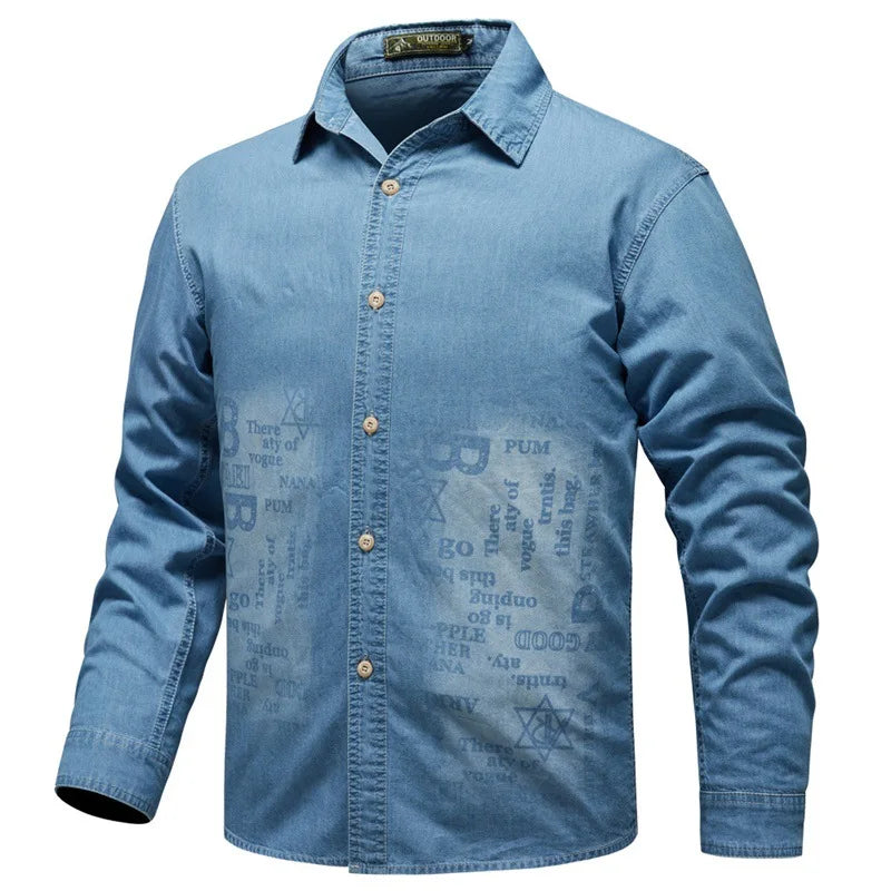 New Fashion Men Classic Light Blue Long Sleeves Denim | SAMAG