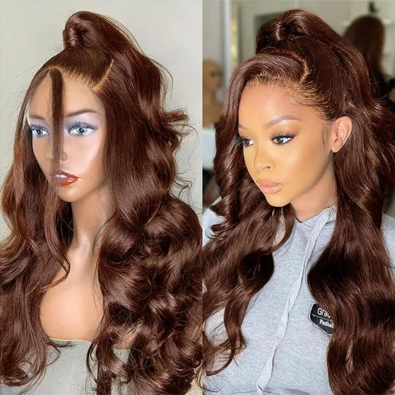 Chocolate Brown Straight Lace Front Wig Synthetic 30 Inch 200 Density 13x4 HD Transparent Full Lace Frontal Wig Pre Plucked
