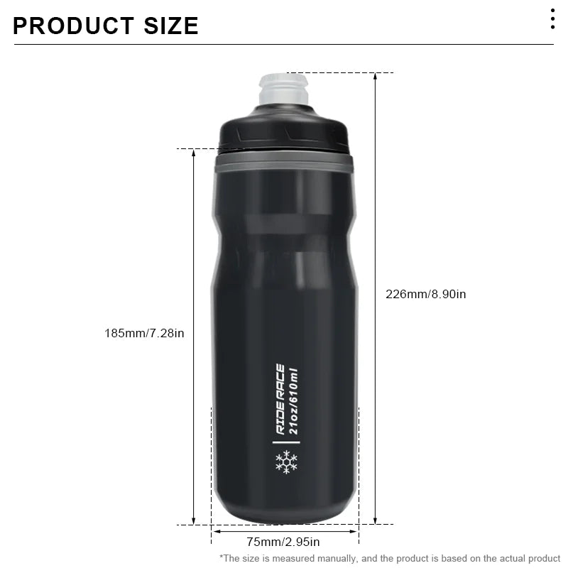RIDERACE Bicycle Water Bottle Insulated Thermal 610ml Outdoor Sport Cycling Dual Layer Portable MTB Road Bike Cold Water Kettle