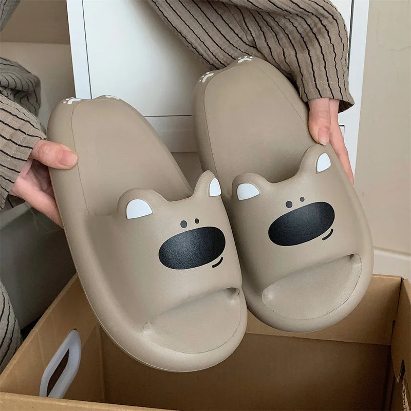 Women Thick Soft-Soled Slippers Platform Cute Animals Design Summer Indoor Non-Slip Bathroom Couples Comfortable Casual Home New