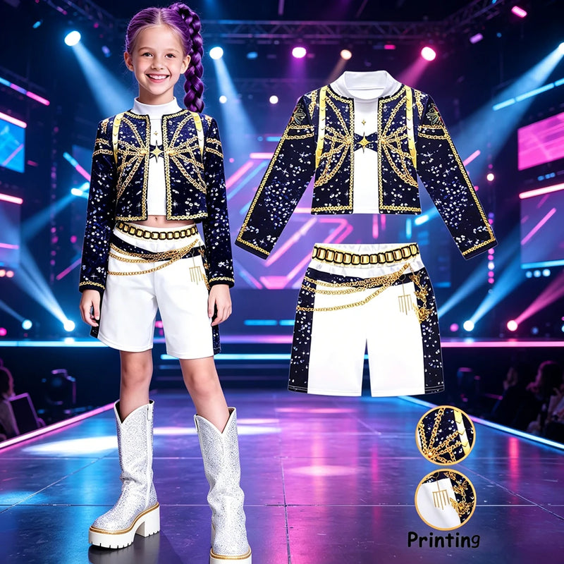 Kids Girl Kpop Stage Performance Costume Hip Hop Outfit - View 5 | SAMAG