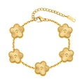 18K Gold Plated Floral Bracelets, Stainless Steel Charm Bracelet Non-Tarnish, Adjustable Lucky Chain Set Trendy Gift