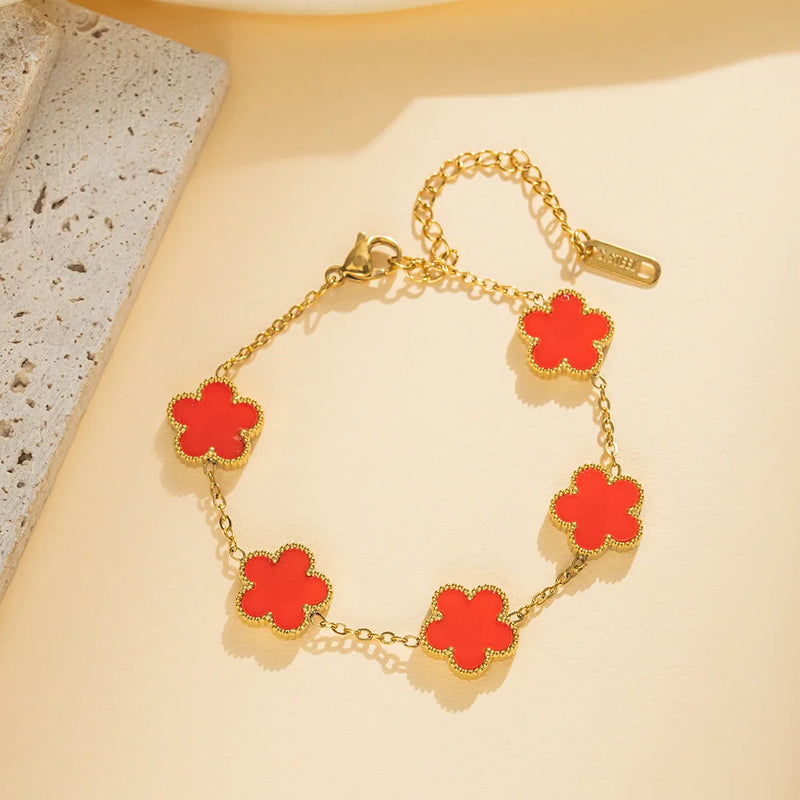 Classic Luxury Stainless Steel Bracelet Ladies Adjustable Five Flower Bracelets for Women New Fashion Party Jewelry Gifts Clover