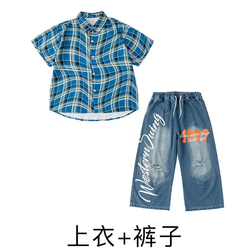 Kid Hip Hop Clothing Black Baseball Shirt Top Denim Blue - View 11 | SAMAG