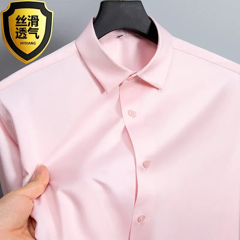 Summer shirt, men's white glossy non ironing wrinkle | SAMAG