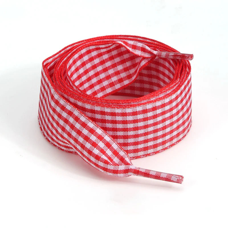 1 Pair Flat Shoelaces Replacement Decorative Check Gingham Shoe Laces for Sneakers Skate Shoe Width 2.5CM Women Men