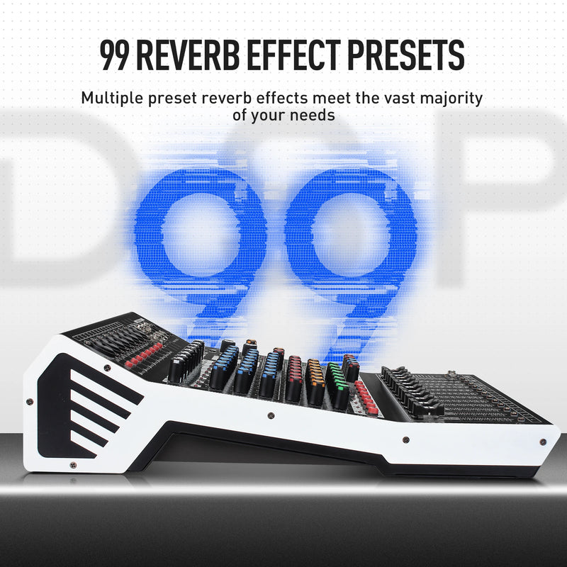 12-Channel Professional Audio Mixing Sound Board Console  Features 99-Bit DSP USB MP3 for PC Recording XLR Mic Jack