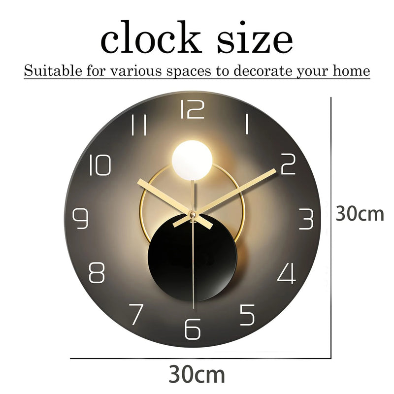 Wall Clock for Living Room Decor Kitchen Wall Clocks Battery Operated Round Glass Decorative Wall Clock Non Ticking