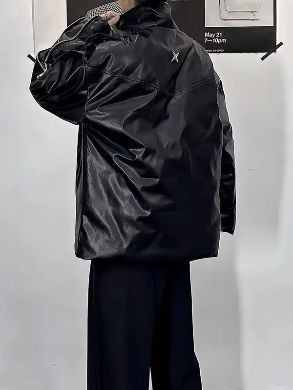 2025 Autumn Winter Fashion Motocycle Zipper PU Leather Jacket Cargo Jacket Men Hip Hop Punk Oversized 2025 New Coats