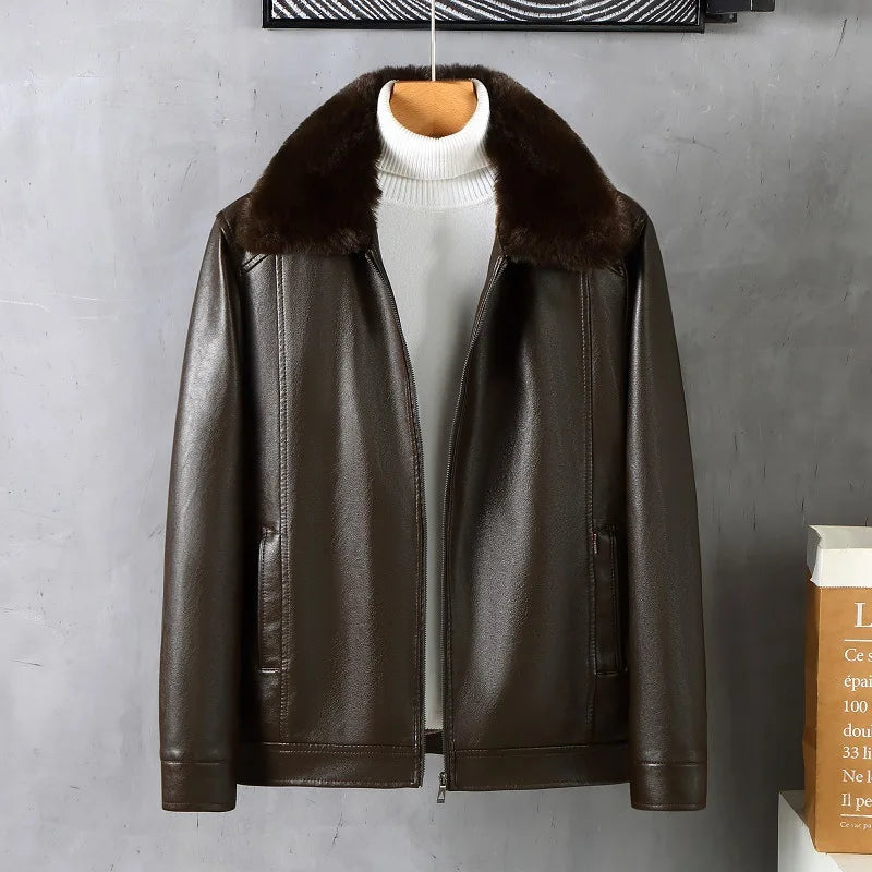 Autumn Winter New Men's Thickened Leather Jackets Fashion Solid Plush PU Leather Coats High Quality Men Warm Windbreaker Jackets