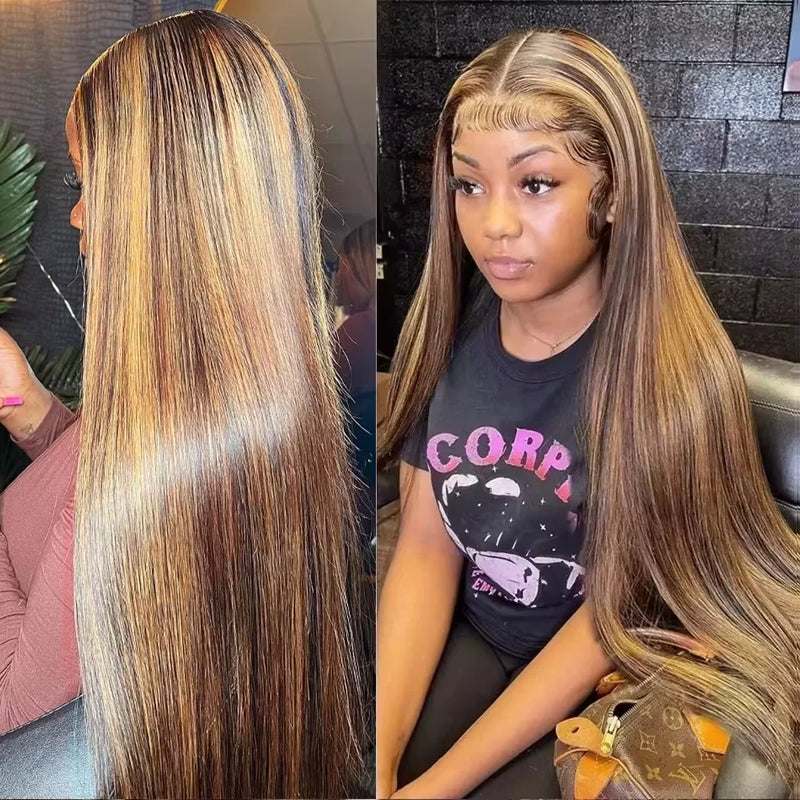 Highlight Bone Straight 100% Human Hair Bundles P4/27 Honey Brown 2 3 4 Bundles Raw Virgin Brazilian Hair Weave Bundles 24 Inch