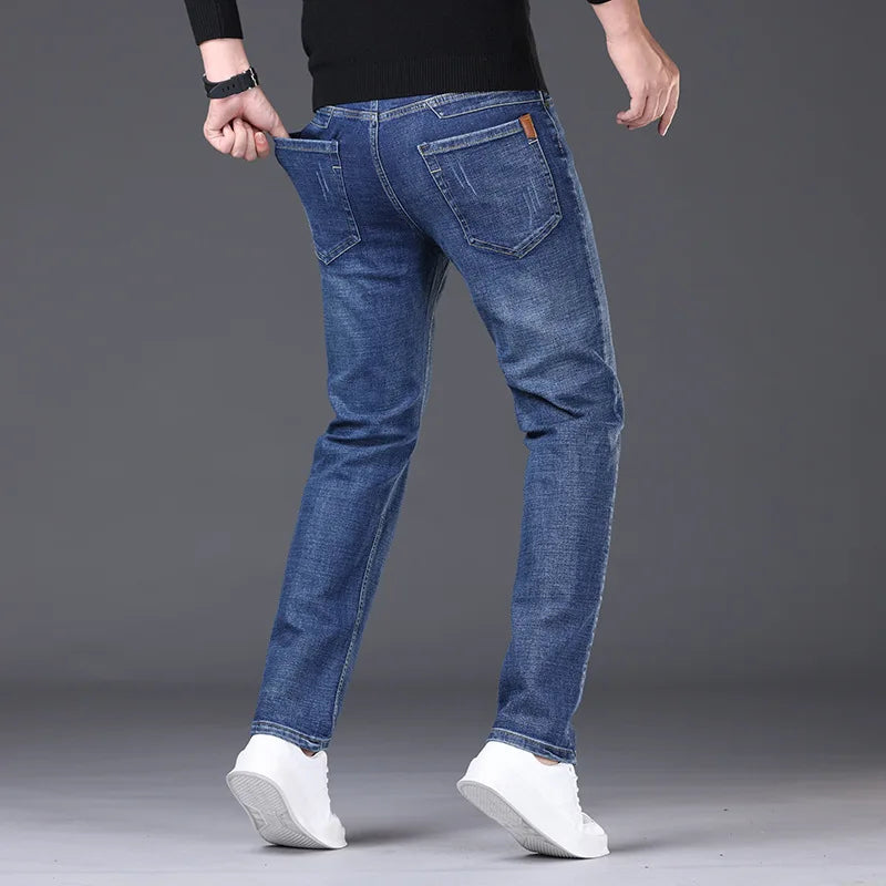Summer Thin Men's Elastic Cotton Jeans Fashion Blue | SAMAG
