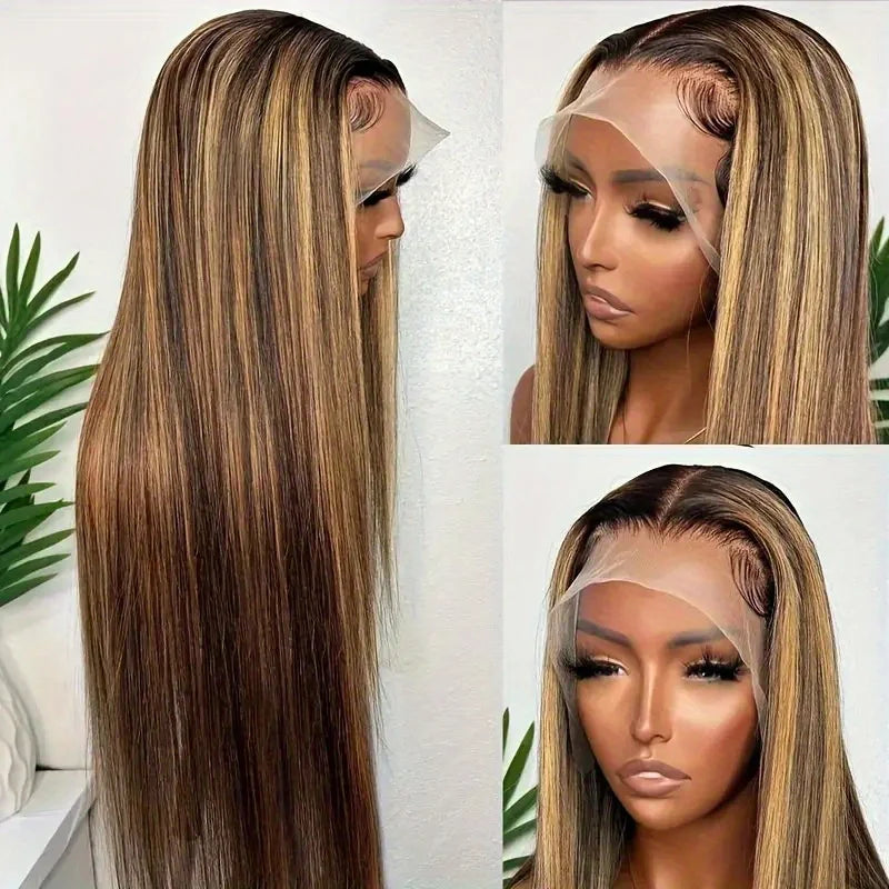 13x4 5x5 Glueless HD Lace Closure Wig 4/27 Highlight Straight Human Hair Pre Plucked Hairline 250 Density Wigs For Women