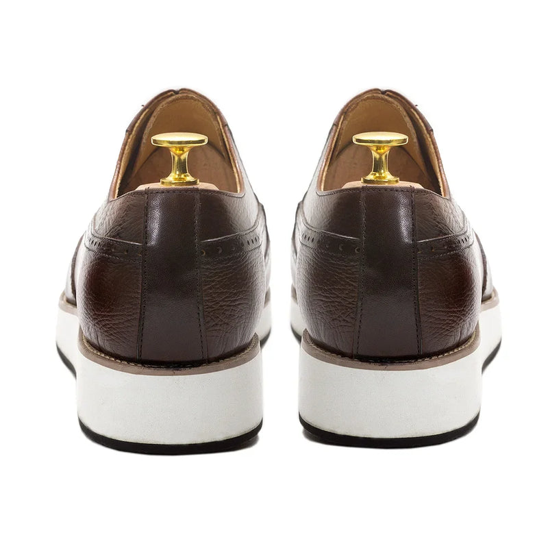Men's Real Leather Oxford Shoes Classic Wing Tip Toe Lace-Up Handmade Comfortable Casual Sneakers for Business Office