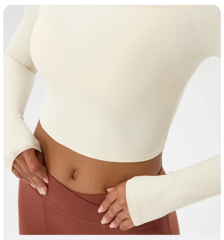 Long Sleeve Yoga T-Shirt for Women, Off Shoulder, Sexy Tight Gym Workout Top, Naked Feeling, Quick Dry Sports Activewear