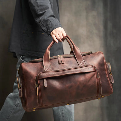 NUPUGOO-Genuine Leather Travel Bag for Men, Vintage Hand | SAMAG