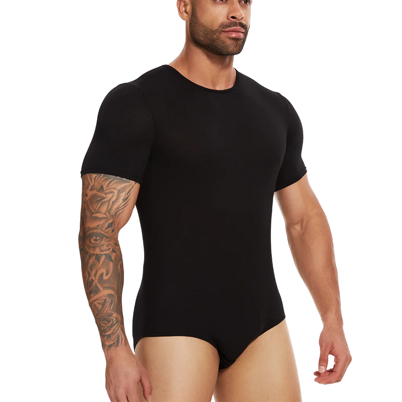 Men's Full Body Shaper Short Sleeve Top Tummy Control Briefs Bodysuit Butt Lifter Male Base Layer Pajamas Shaping Underwear New